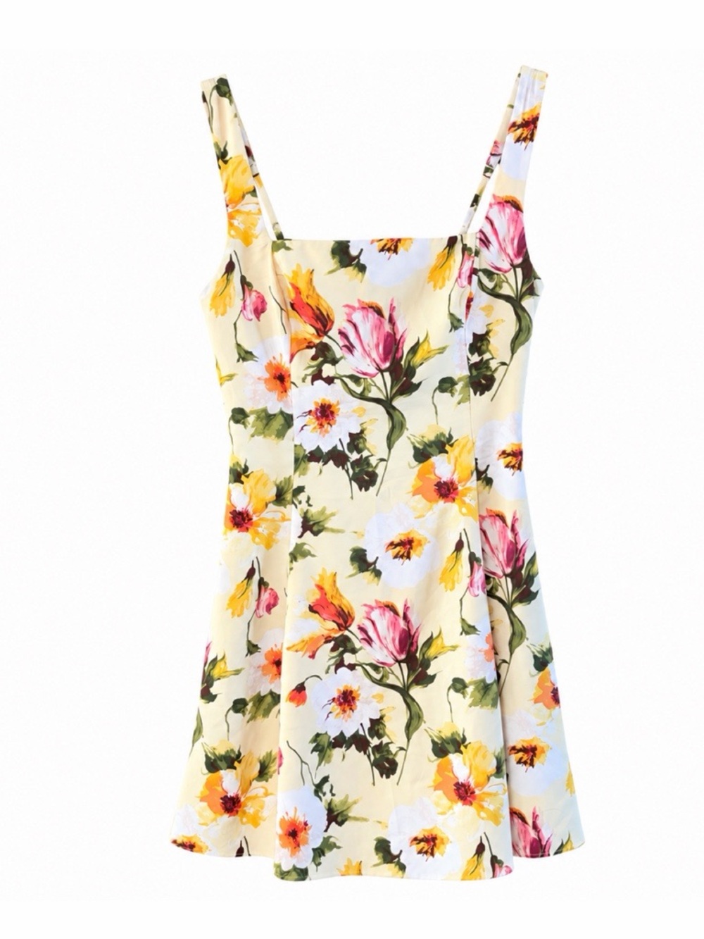 Abercrombie & Fitch Yellow Floral Square-Neck Fit And Flare Mini Dress